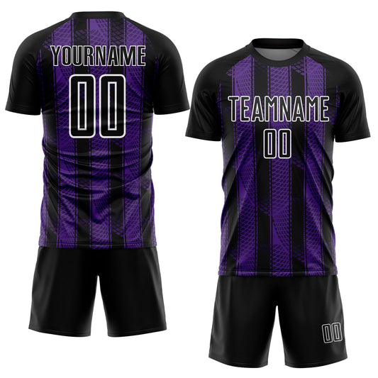 Custom Black Purple-White Abstract Network Sublimation Soccer Uniform Jersey - Sky-Custom