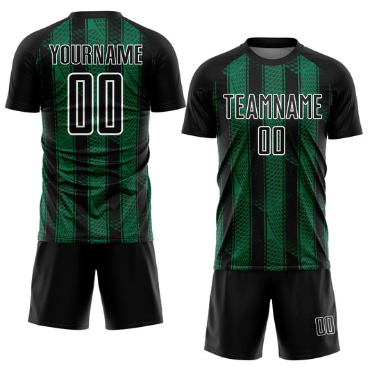 Custom Black Kelly Green-White Abstract Network Sublimation Soccer Uniform Jersey - Sky-Custom