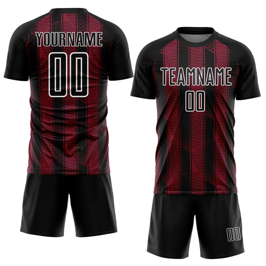 Custom Black Crimson-White Abstract Network Sublimation Soccer Uniform Jersey - Sky-Custom