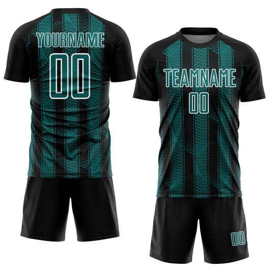 Custom Black Teal-White Abstract Network Sublimation Soccer Uniform Jersey - Sky-Custom