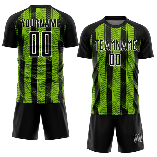 Custom Black Neon Green-White Abstract Network Sublimation Soccer Uniform Jersey - Sky-Custom