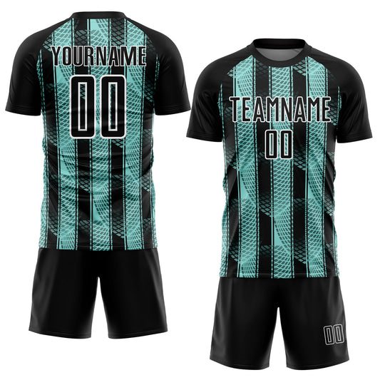 Custom Black Ice Blue-White Abstract Network Sublimation Soccer Uniform Jersey - Sky-Custom