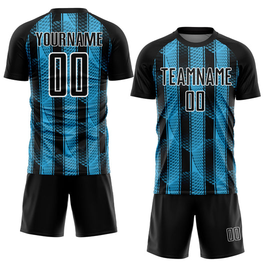 Custom Black Sky Blue-White Abstract Network Sublimation Soccer Uniform Jersey - Sky-Custom