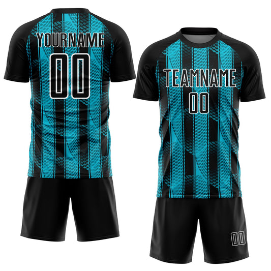 Custom Black Lakes Blue-White Abstract Network Sublimation Soccer Uniform Jersey - Sky-Custom