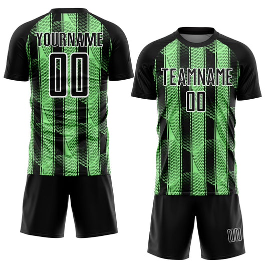 Custom Black Pea Green-White Abstract Network Sublimation Soccer Uniform Jersey - Sky-Custom
