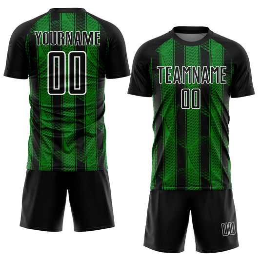 Custom Black Grass Green-White Abstract Network Sublimation Soccer Uniform Jersey - Sky-Custom
