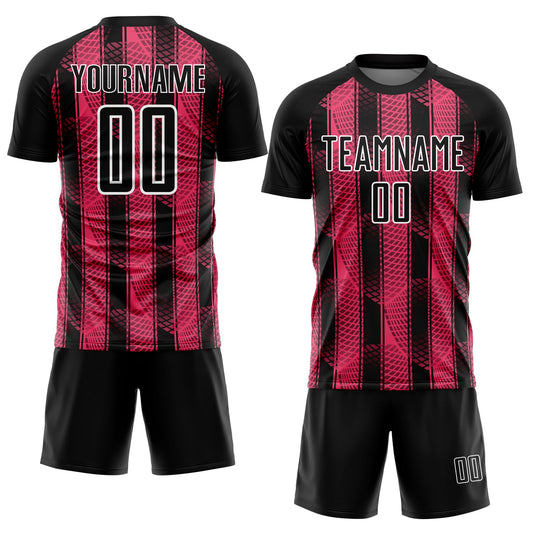 Custom Black Neon Pink-White Abstract Network Sublimation Soccer Uniform Jersey - Sky-Custom