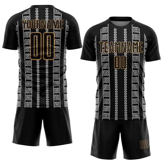 Custom Black Old Gold-White Geometric Shape Sublimation Soccer Uniform Jersey - Sky-Custom