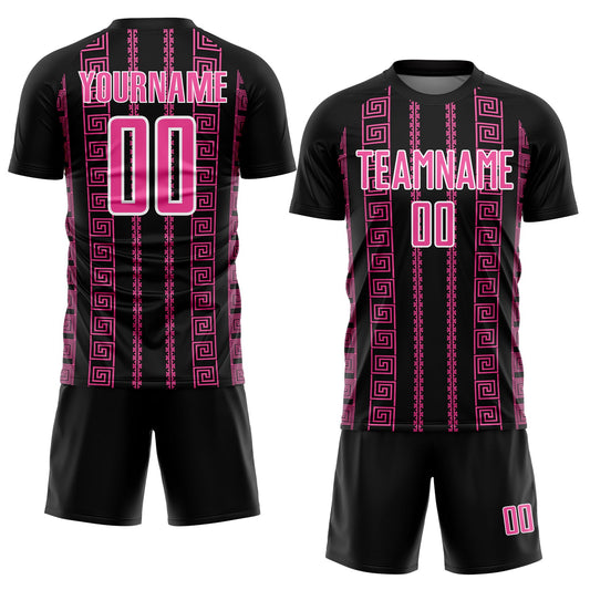 Custom Black Pink-White Geometric Shape Sublimation Soccer Uniform Jersey - Sky-Custom