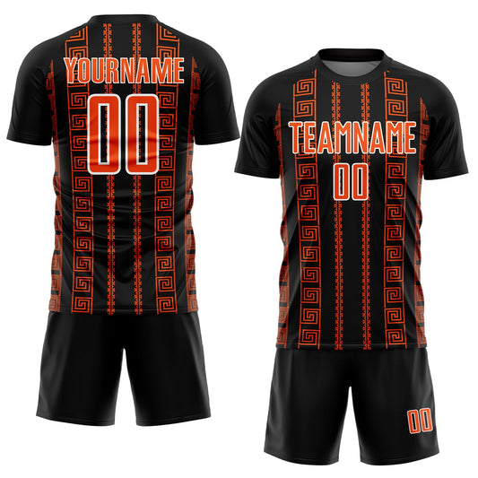 Custom Black Orange-White Geometric Shape Sublimation Soccer Uniform Jersey - Sky-Custom