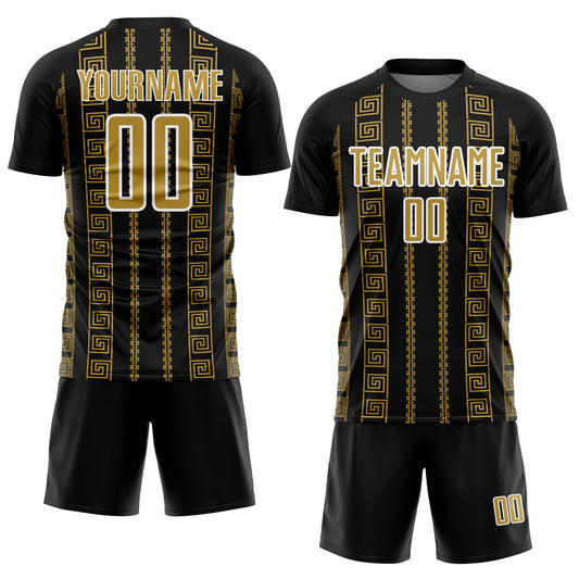 Custom Black Old Gold-White Geometric Shape Sublimation Soccer Uniform Jersey - Sky-Custom