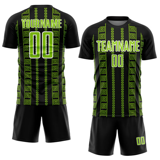 Custom Black Neon Green-White Geometric Shape Sublimation Soccer Uniform Jersey - Sky-Custom
