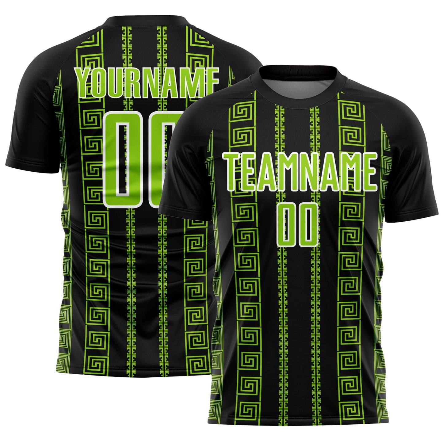 Custom Black Neon Green-White Geometric Shape Sublimation Soccer Uniform Jersey - Sky-Custom