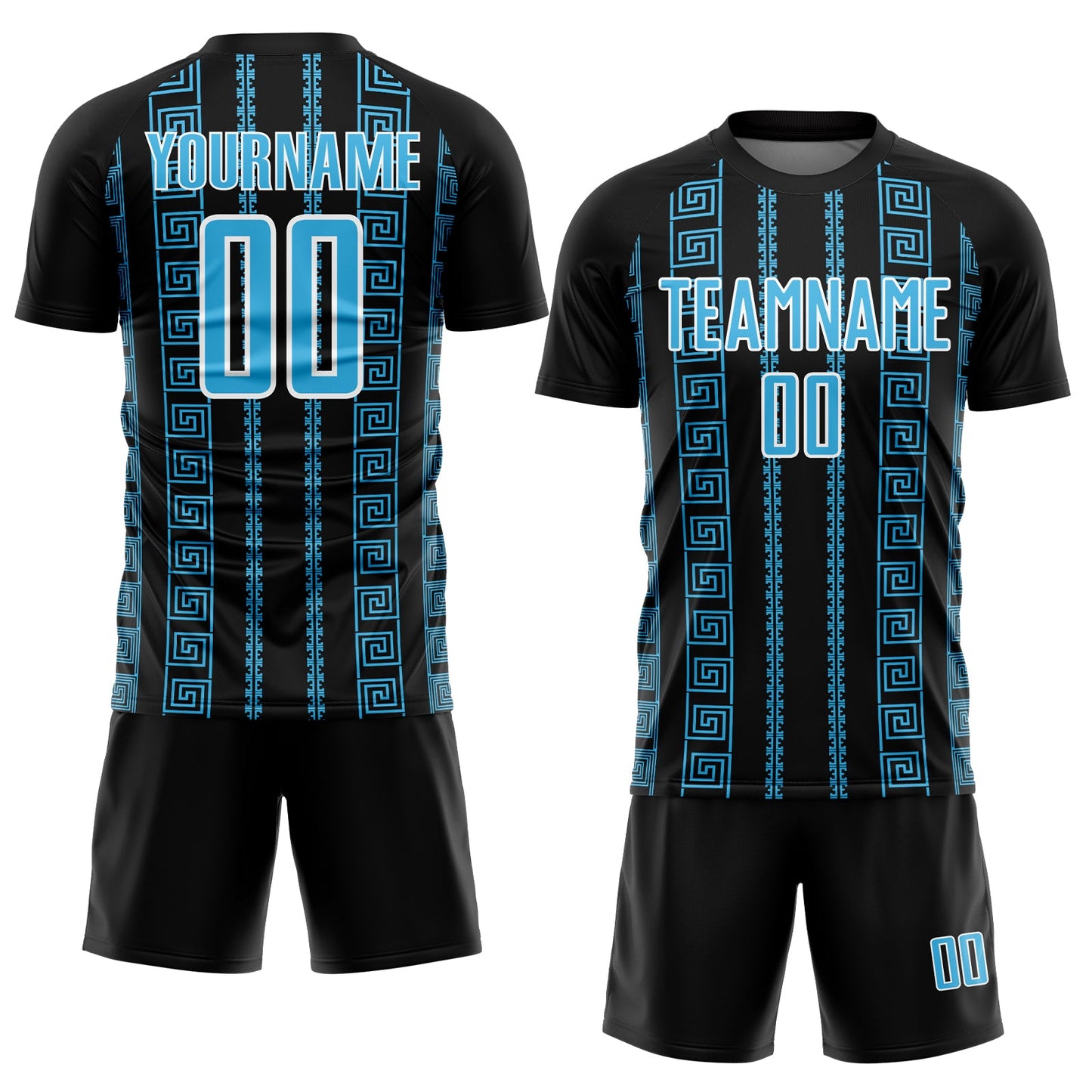 Custom Black Sky Blue-White Geometric Shape Sublimation Soccer Uniform Jersey - Sky-Custom