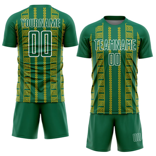 Custom Kelly Green Gold-White Geometric Shape Sublimation Soccer Uniform Jersey - Sky-Custom
