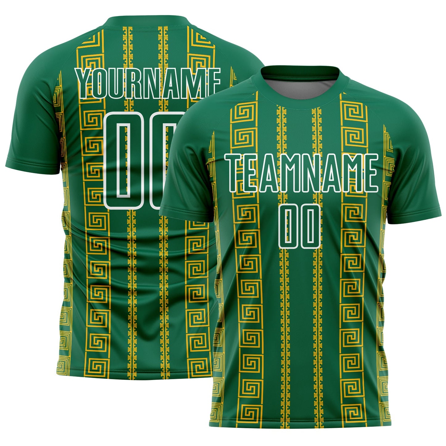 Custom Kelly Green Gold-White Geometric Shape Sublimation Soccer Uniform Jersey - Sky-Custom