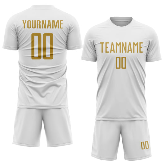 Custom White Old Gold Sublimation Soccer Uniform Jersey - Sky-Custom