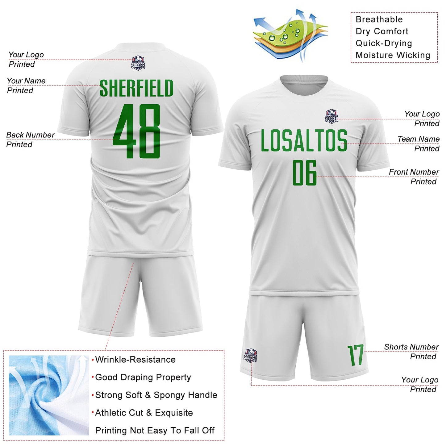 Custom White Grass Green Sublimation Soccer Uniform Jersey - Sky-Custom