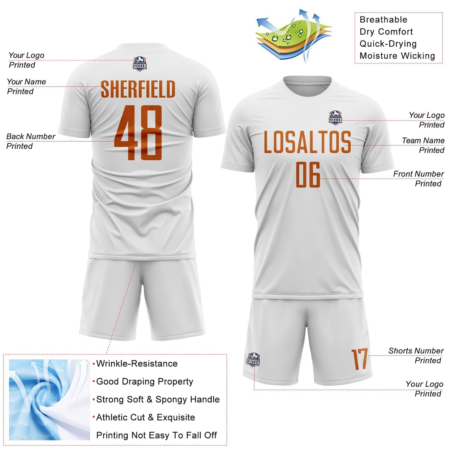 Custom White Texas Orange Sublimation Soccer Uniform Jersey - Sky-Custom