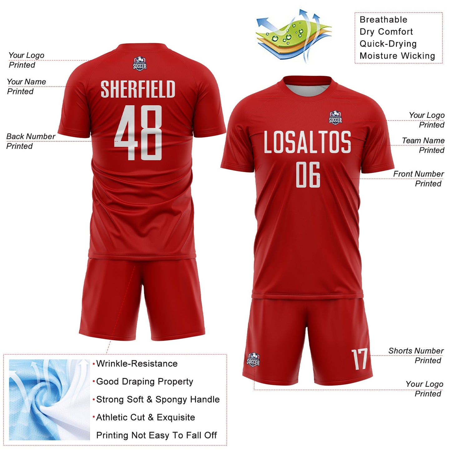 Custom Red White Sublimation Soccer Uniform Jersey - Sky-Custom