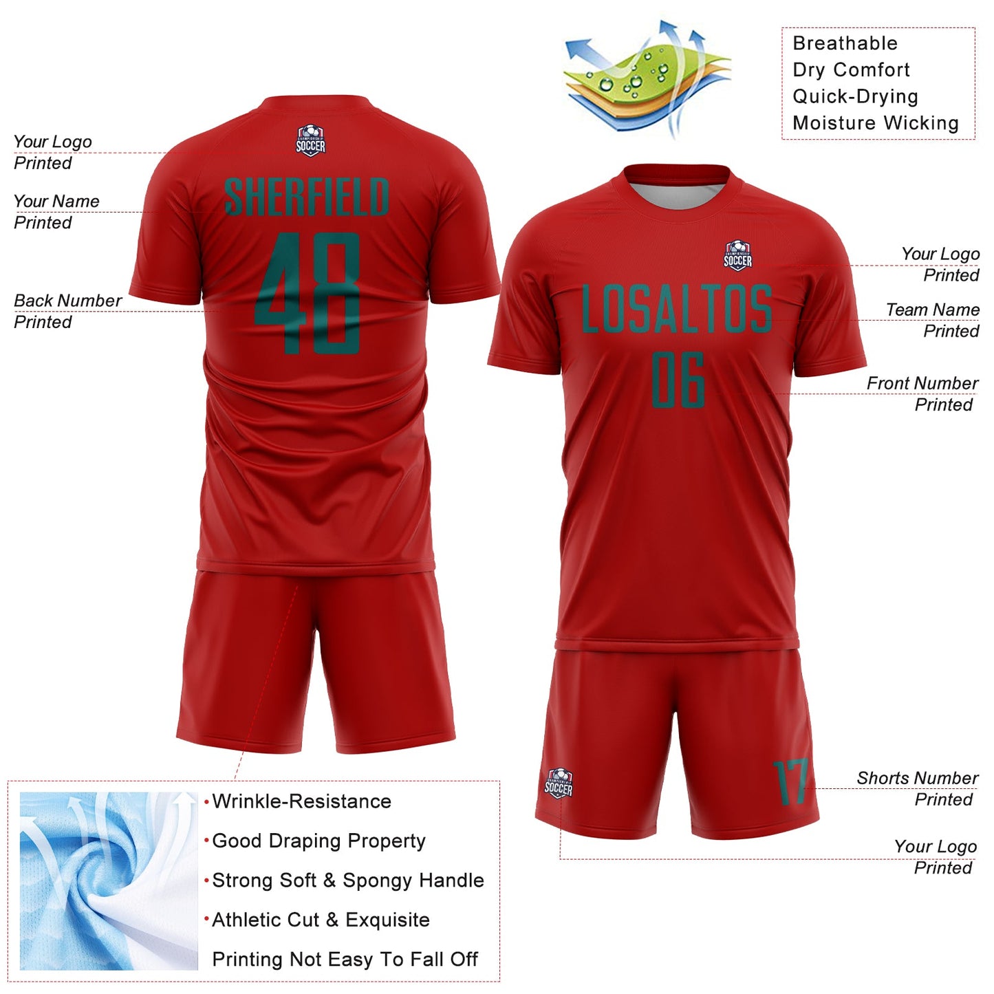 Custom Red Teal Sublimation Soccer Uniform Jersey - Sky-Custom