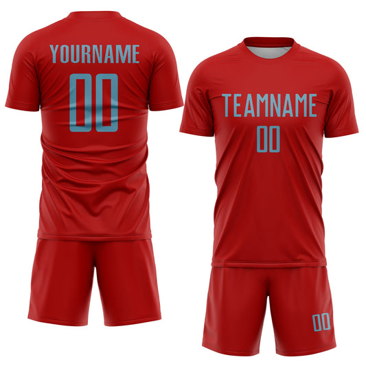 Custom Red Shadow Blue Sublimation Soccer Uniform Jersey - Sky-Custom
