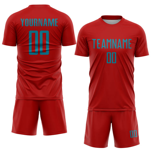 Custom Red Teal Sublimation Soccer Uniform Jersey - Sky-Custom