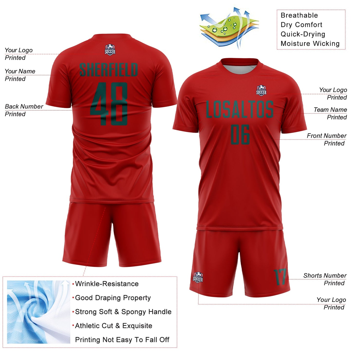 Custom Red Midnight Green Sublimation Soccer Uniform Jersey - Sky-Custom
