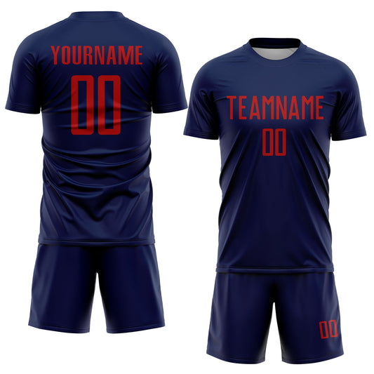 Custom Navy Red Sublimation Soccer Uniform Jersey - Sky-Custom