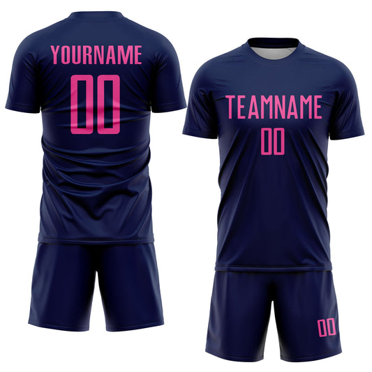 Custom Navy Pink Sublimation Soccer Uniform Jersey - Sky-Custom