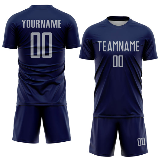 Custom Navy Gray Sublimation Soccer Uniform Jersey - Sky-Custom