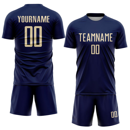 Custom Navy Cream Sublimation Soccer Uniform Jersey - Sky-Custom