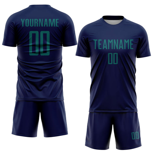 Custom Navy Teal Sublimation Soccer Uniform Jersey - Sky-Custom