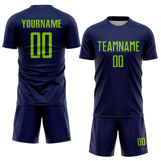 Custom Navy Neon Green Sublimation Soccer Uniform Jersey - Sky-Custom