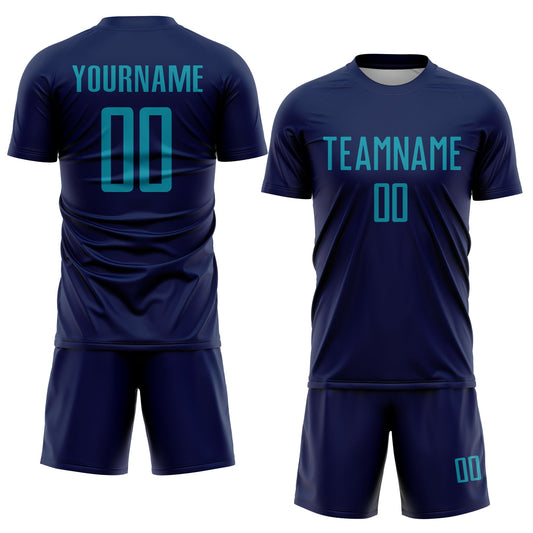 Custom Navy Teal Sublimation Soccer Uniform Jersey - Sky-Custom