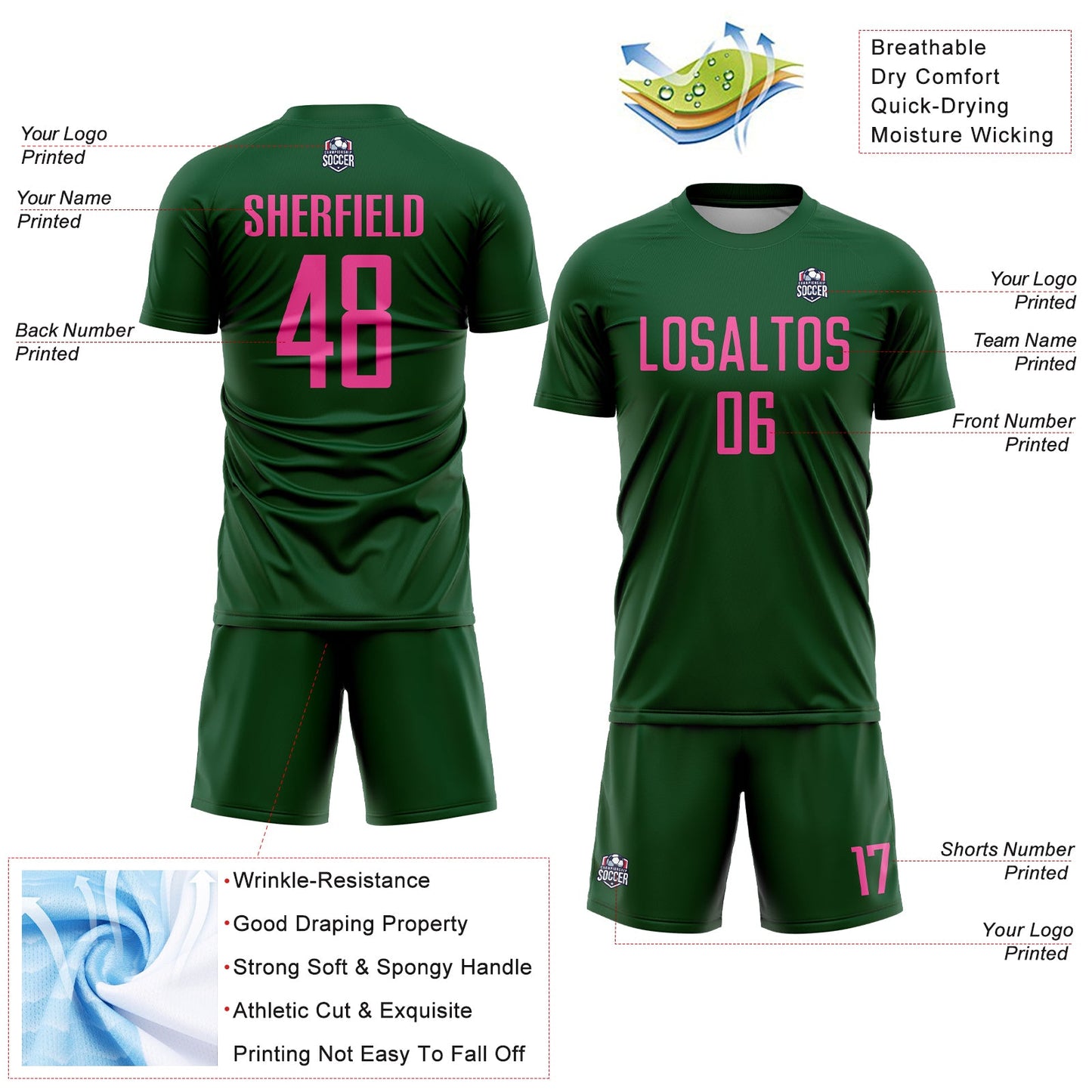 Custom Green Pink Sublimation Soccer Uniform Jersey - Sky-Custom