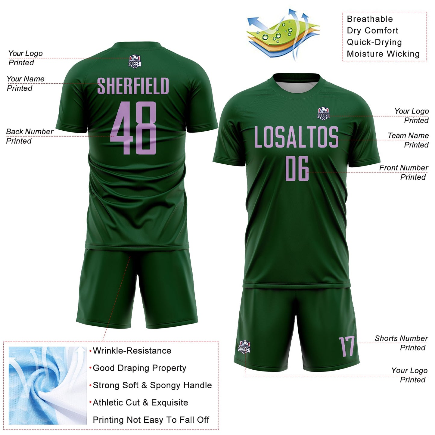 Custom Green Light Purple Sublimation Soccer Uniform Jersey - Sky-Custom