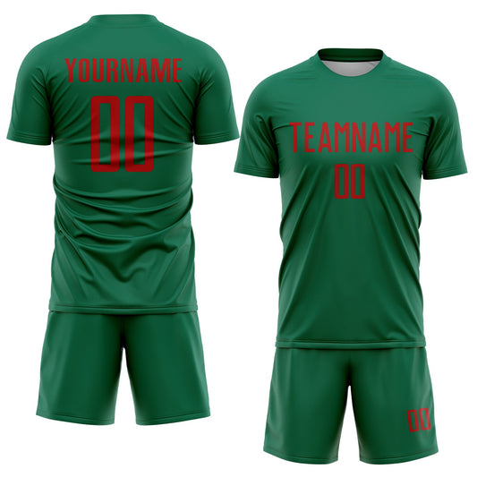 Custom Kelly Green Red Sublimation Soccer Uniform Jersey - Sky-Custom