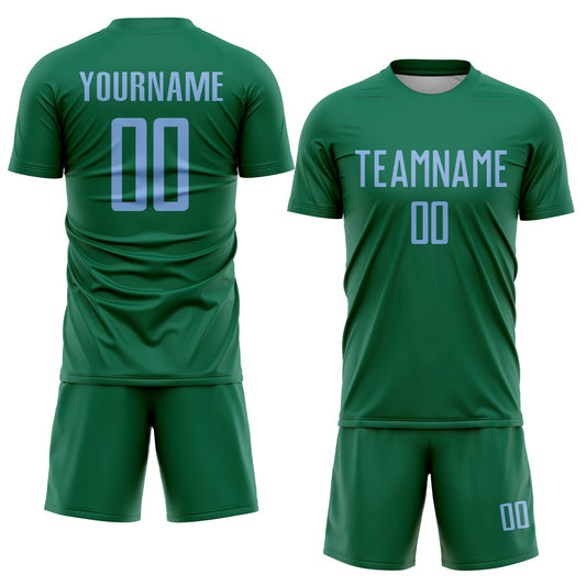 Custom Kelly Green Light Blue Sublimation Soccer Uniform Jersey - Sky-Custom