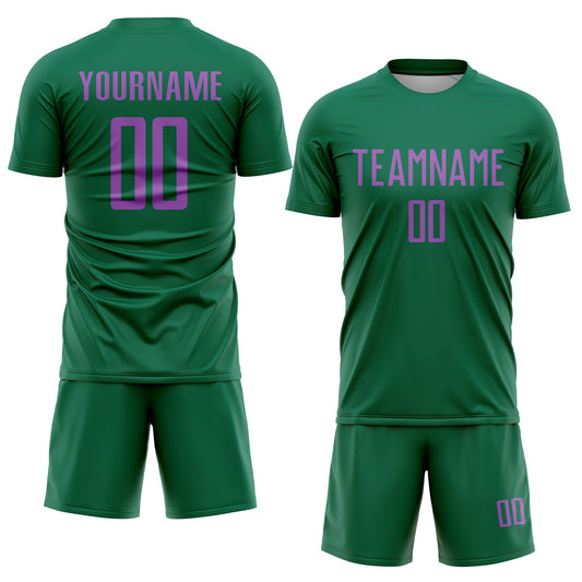 Custom Kelly Green Medium Purple Sublimation Soccer Uniform Jersey - Sky-Custom