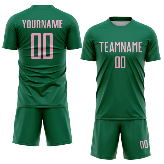 Custom Kelly Green Light Pink Sublimation Soccer Uniform Jersey - Sky-Custom