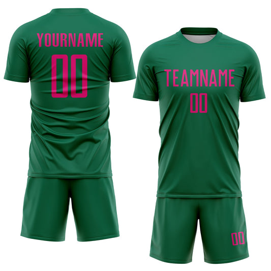 Custom Kelly Green Hot Pink Sublimation Soccer Uniform Jersey - Sky-Custom