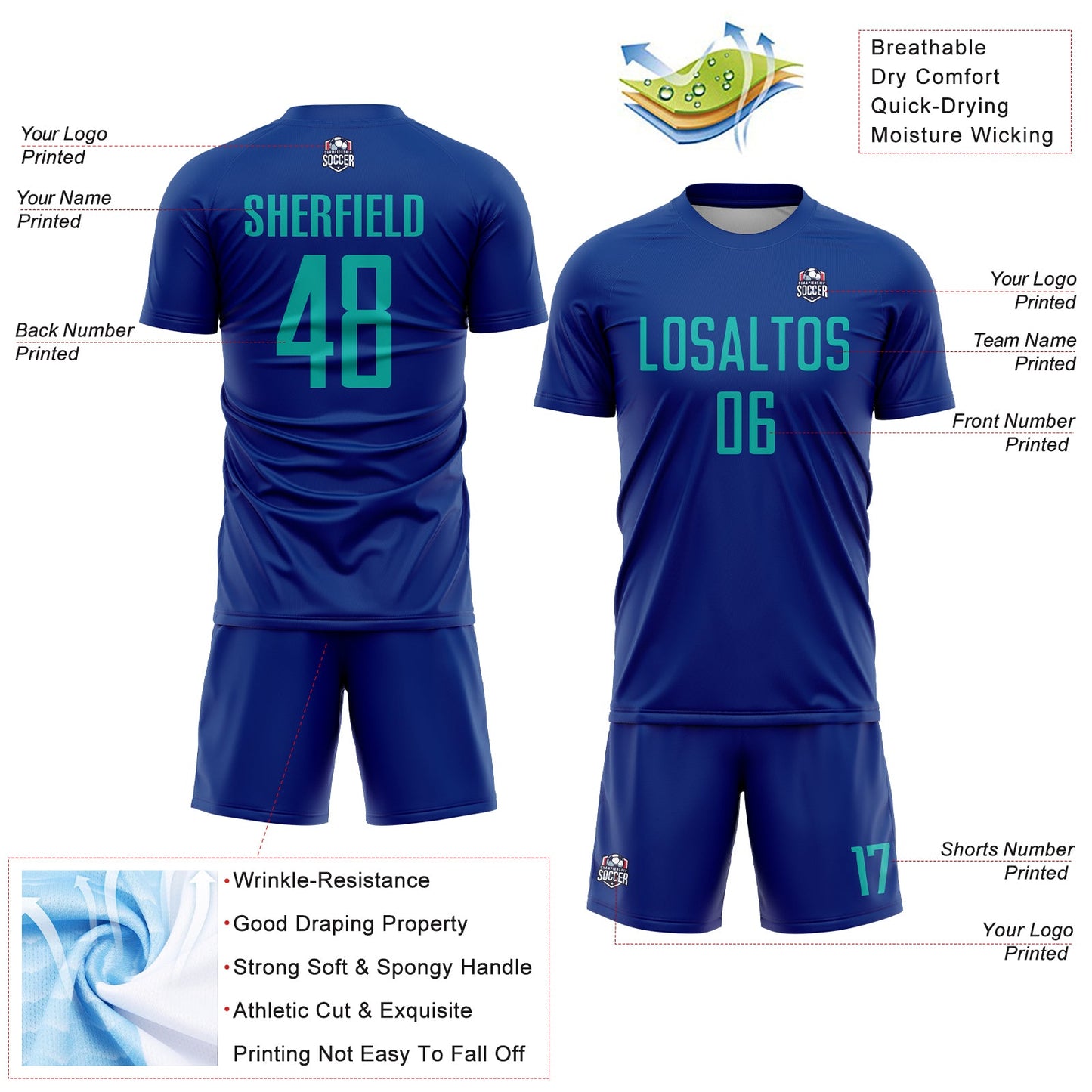 Custom Royal Aqua Sublimation Soccer Uniform Jersey - Sky-Custom