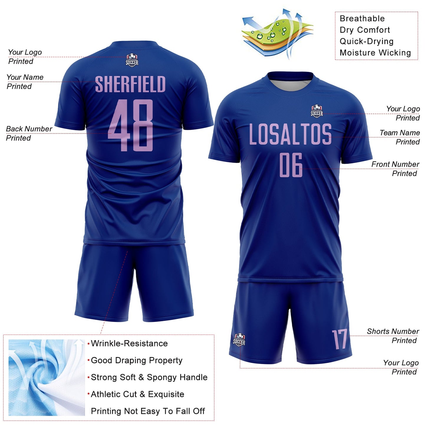 Custom Royal Light Purple Sublimation Soccer Uniform Jersey - Sky-Custom