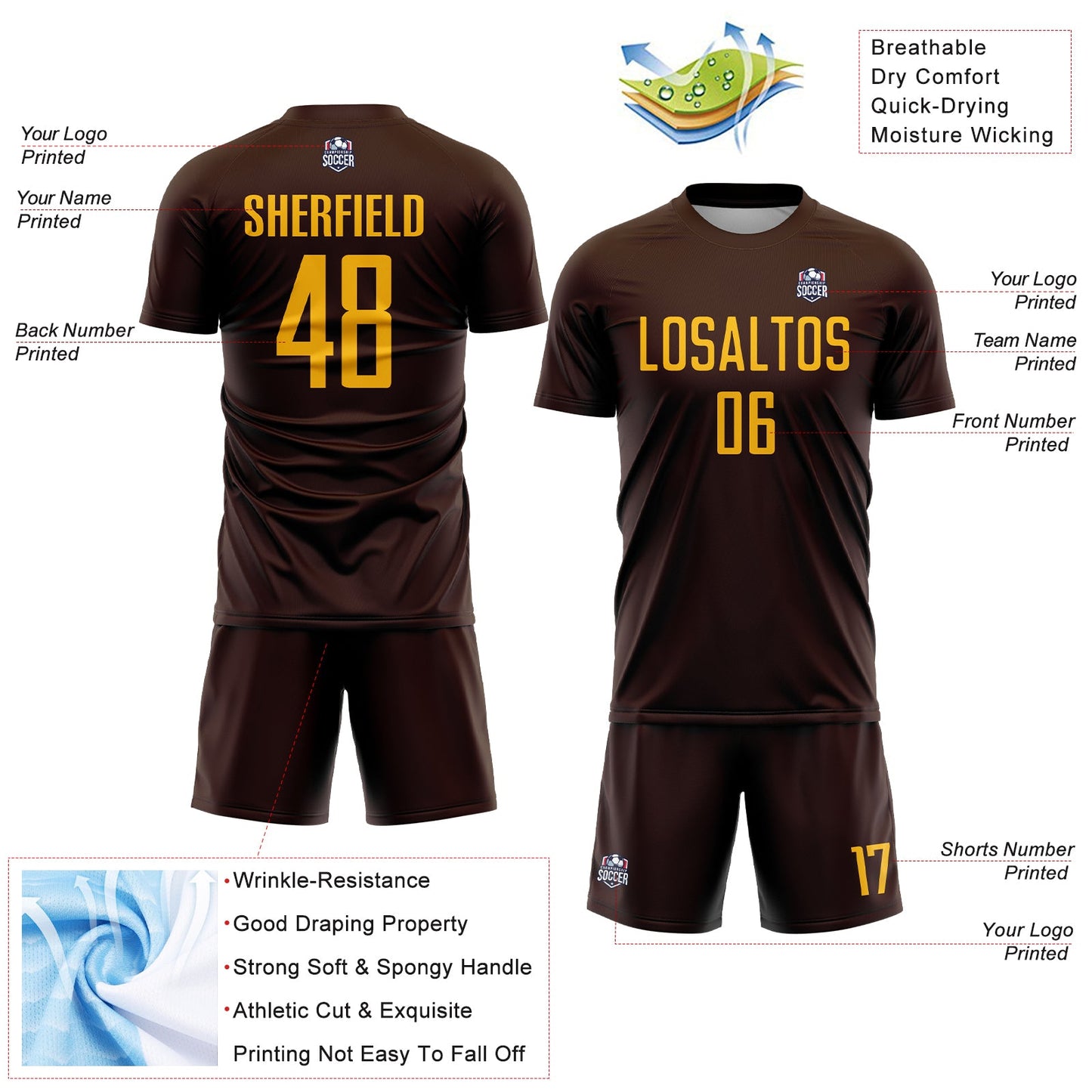 Custom Brown Gold Sublimation Soccer Uniform Jersey - Sky-Custom