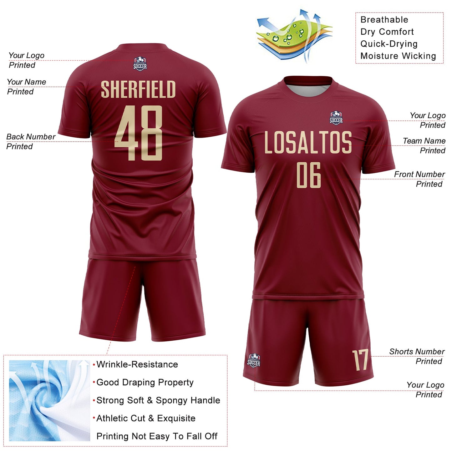 Custom Crimson Cream Sublimation Soccer Uniform Jersey - Sky-Custom