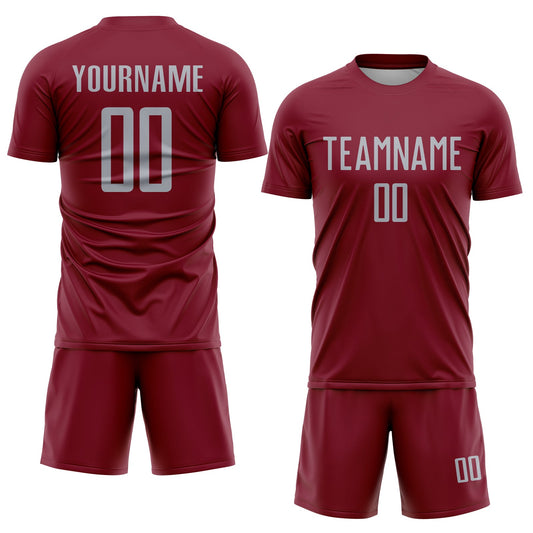 Custom Crimson Gray Sublimation Soccer Uniform Jersey - Sky-Custom