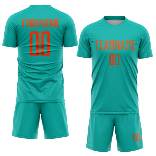 Custom Aqua Orange Sublimation Soccer Uniform Jersey - Sky-Custom