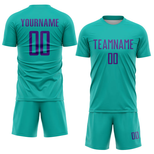 Custom Aqua Purple Sublimation Soccer Uniform Jersey - Sky-Custom