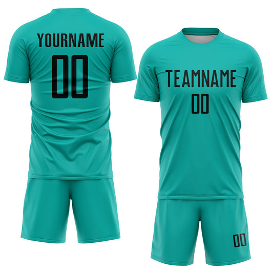 Custom Aqua Black Sublimation Soccer Uniform Jersey - Sky-Custom